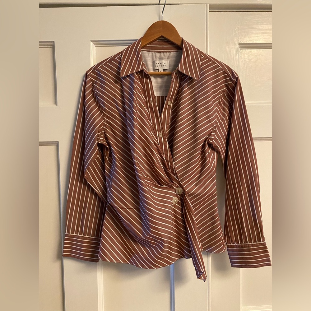 Tanya Taylor Orla top - Size 8 - Bronze/White Stripe